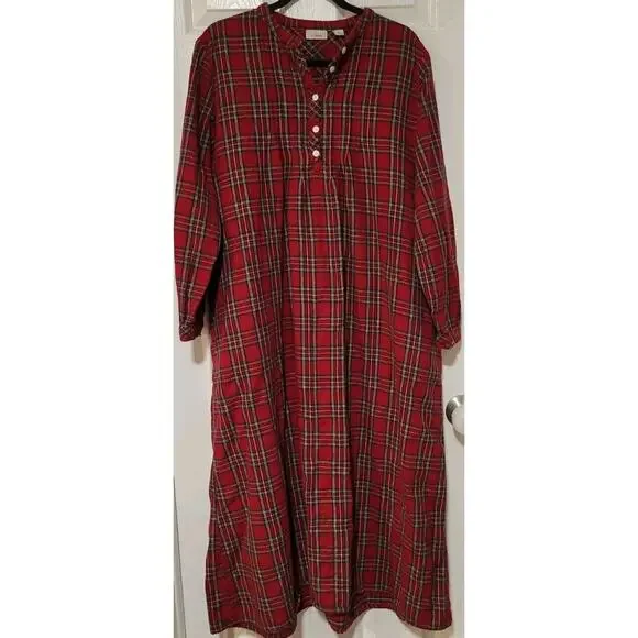 L.L. Bean | Intimates & Sleepwear | Ll Bean Red Plaid Cotton Dobby  Nightgown Sleep Dress Granny Gown Cottagcore Sz L | Poshmark